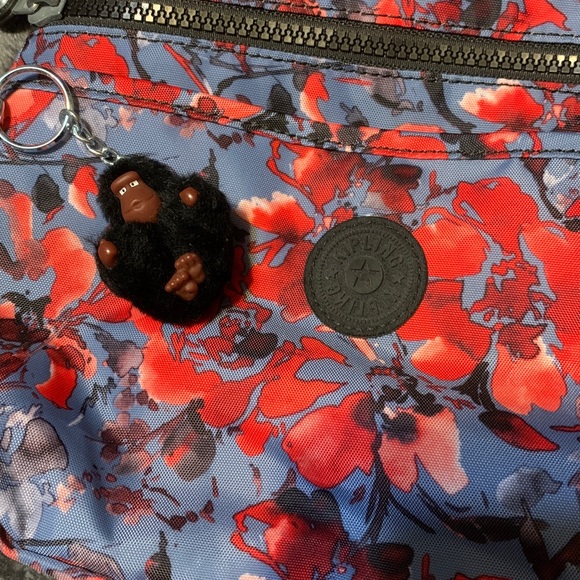 KIPLING- Floral Crossbody Bag - Red/Blue/Black with the Iconic Monkey Keychain. - Picture 5 of 10